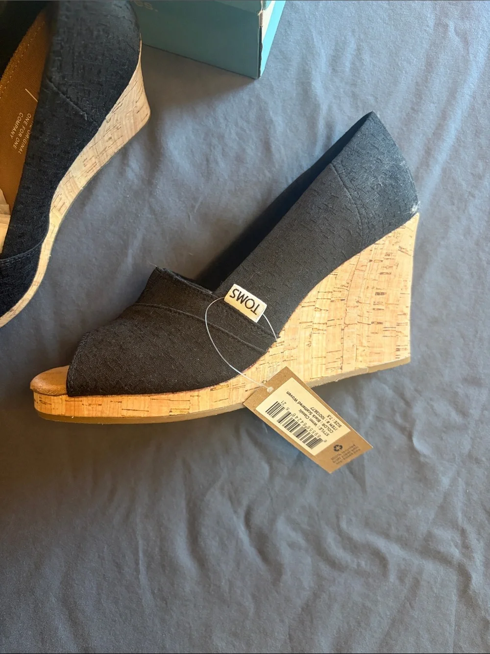 TOMS Black Open-Toe Canvas Wedge Heels